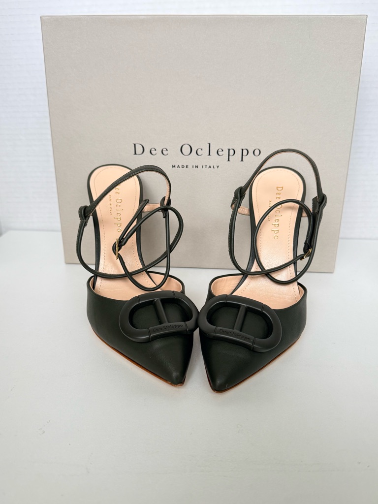 Dee Ocleppo Black Leather Slingback Pumps Buckle Pointed Toe Made In Italy 35/5